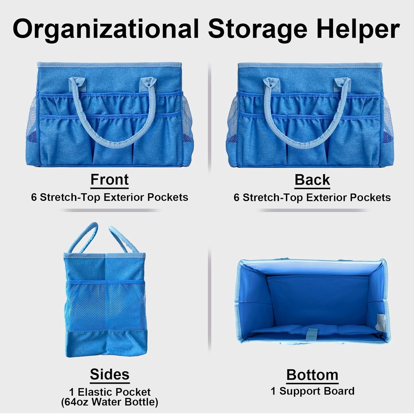 Cupohus Craft Organizer Tote Bag – Craft Caddy with 2 Mesh Side Pockets & Front Elastic Pockets, Foldable Large Capacity Supply Storage Bag for Sewing, Knitting, Painting, and Travel (Purple)