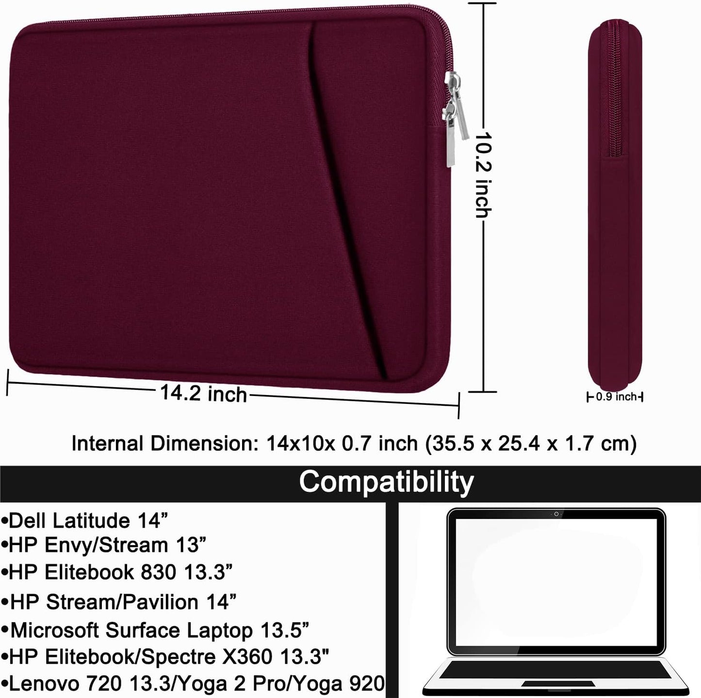 Laptop Sleeve, Durable Briefcase Shockproof Protective Case, Handbags Portable Laptop Bag for 15.6 inch HP Dell Asus Lenovo Notebook Computer with Front Pocket, Black