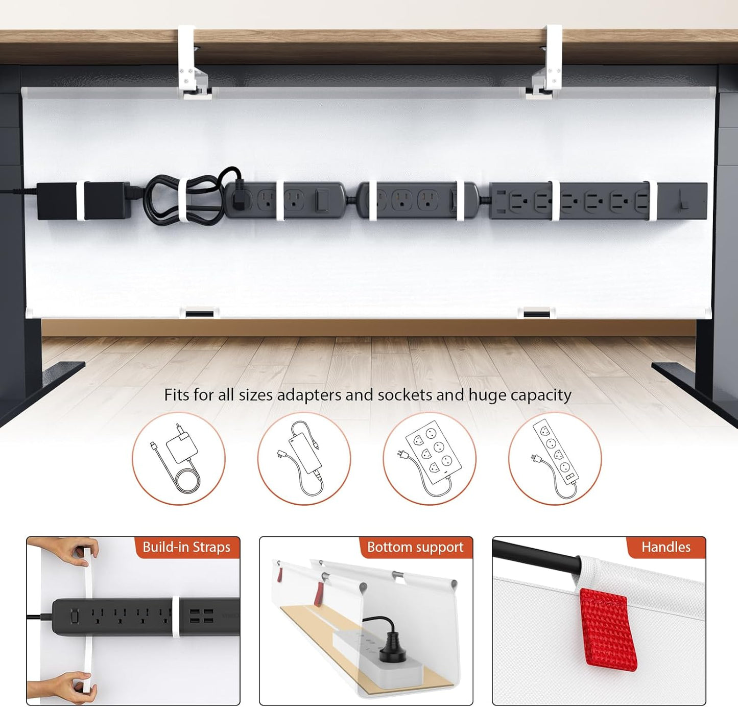Univivi No Drill Under Desk Cable Management Tray, 36" Cord Organizer for Table, Clamp/Screw Mount Desk Cable Management, Premium Fabric Cable Management Tray for Office, Home