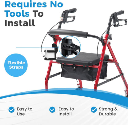Mobility Cup Holder For Adults - Portable Drink Holder for Wheelchair - Compatible with Walker, Rollator, Transport Chair or Scooter - Easy to Install, Removable, Adjustable & Foldable Cup Carrier