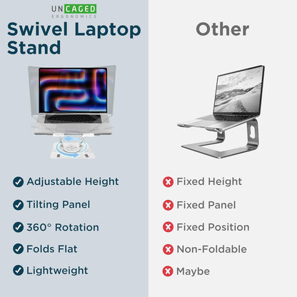 Uncaged Ergonomics Swivel Laptop Stand for Desk, Adjustable Computer iPad Stand for Desk w/ 360 Rotation, Portable Laptop Holder for Home Office Ergonomic Supplies
