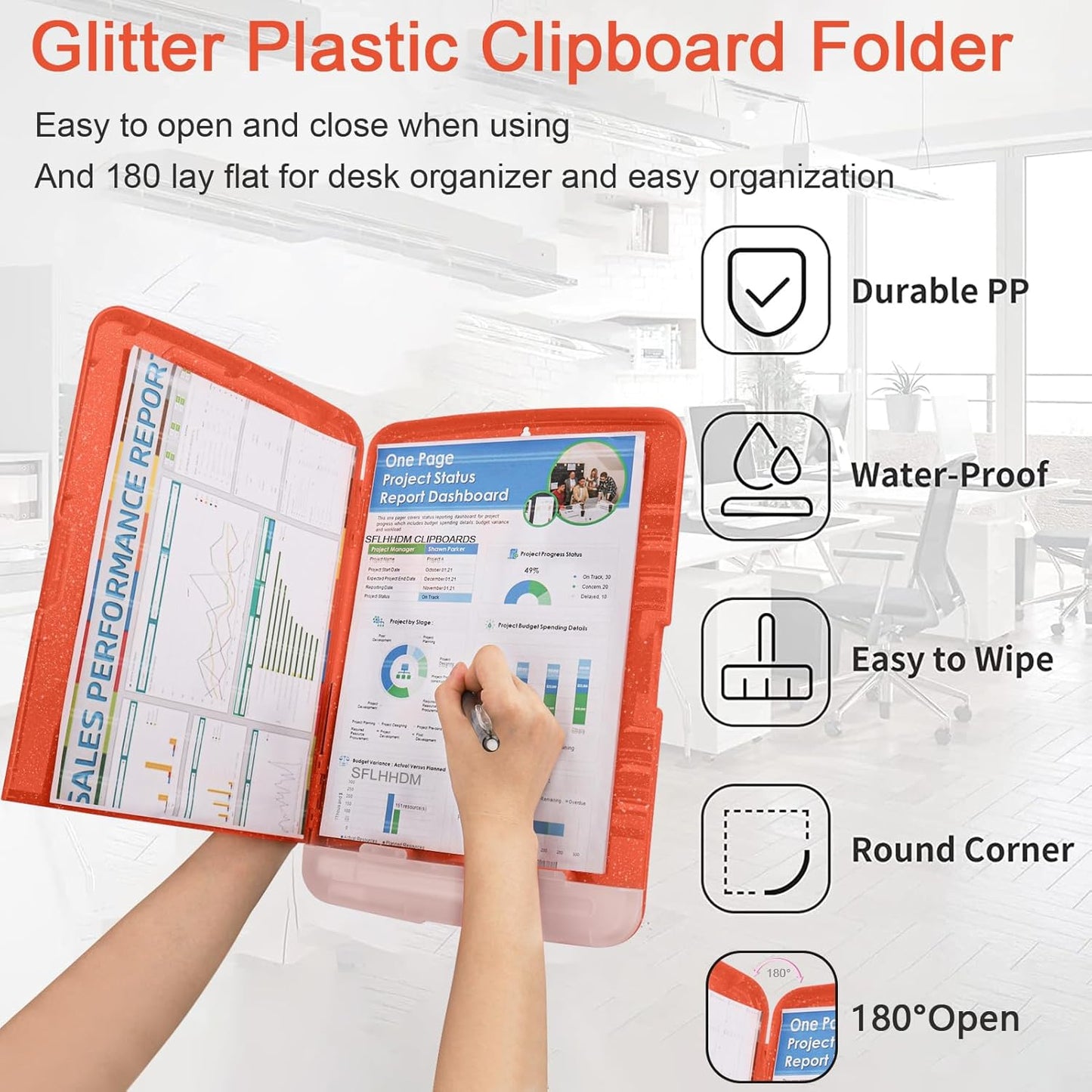 Glitter Clipboard with Storage,Storage Clipboard with Pen Holder,A4 Binder Clip Boards 8.5x11 with Low Profile Clip,Side Opening Sparkle Clipboards, Clipboards Folder for Office Supplies-Starry Black