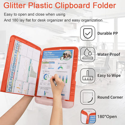 Glitter Clipboard with Storage,Storage Clipboard with Pen Holder,A4 Binder Clip Boards 8.5x11 with Low Profile Clip,Side Opening Sparkle Clipboards, Clipboards Folder for Office Supplies-Starry Black