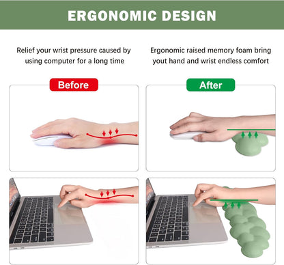 Keyboard Wrist Rest Pad Set, Leaf Shape PU Leather Memory Foam Wrist Cushion Support,Mouse Wrist Rest Pad,Non-Slip Wrist Support for Easy Typing Pain Relief, Green Leaf