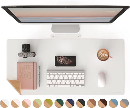 RENMTURE Dual-Sided Mouse Pad, Natural Cork & PU Leather Large Desk Pad for Office and Home Work, Desk Protector Non-Slip, Waterproof, Easy Clean (Olive Green, 32"x16")