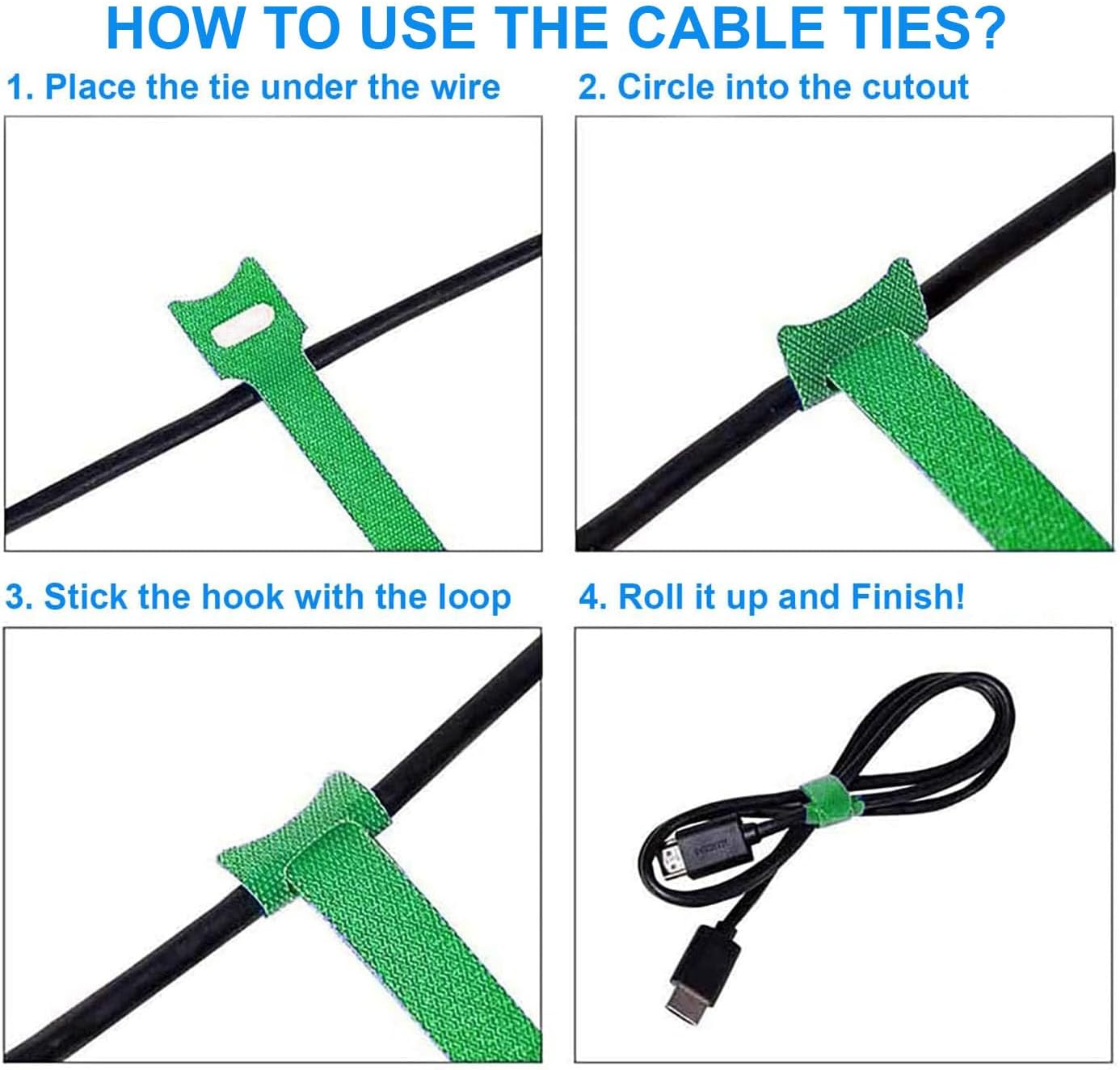 California JOS 60 PCS 6 Inches Reusable Cable Ties, Wire Ties, Cord Organizer, Cable Organizer, Adjustable Cable Management - White