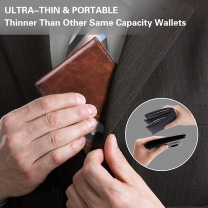 GIPUSSON Slim Leather Wallet for Men Airtag Hidden, Large Bifold Mens Wallet RFID Blocking with ID Windows, Credit Card Holder for Men Wallet