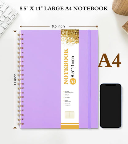 Dotted Notebook, Spiral Notebook Journal 8.5” x 11”, A4 Large Dot Grid Notebooks for Women Men, 100 GSM Dotted Paper, Plastic Hardcover Spiral Bullet Journals for Work School Sketching, Green
