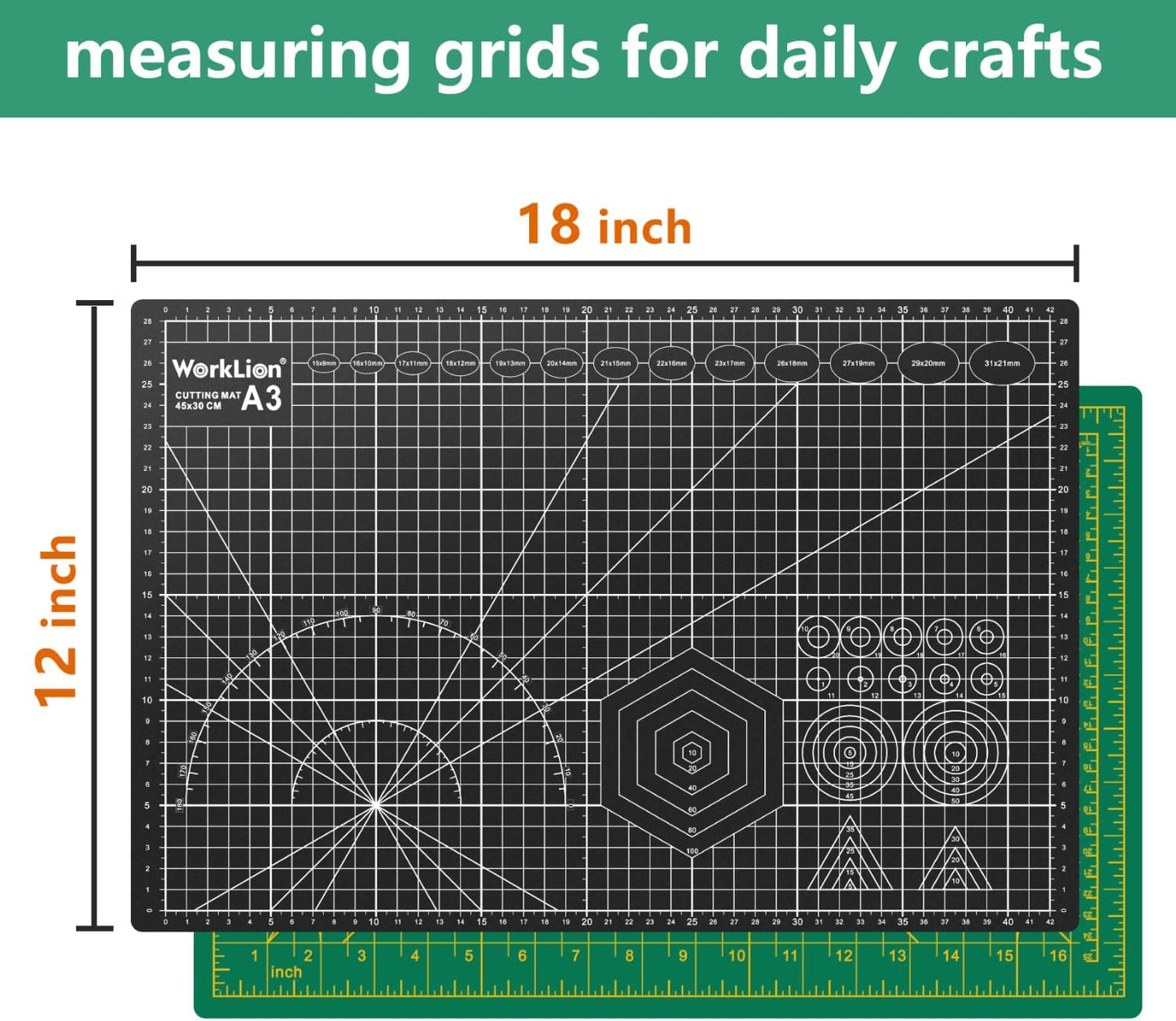 Worklion Self Healing Cutting Mat for Craft-Thickened 18inch x 12inch fabric sewing mat for quilting,rotary cutting, nonslip