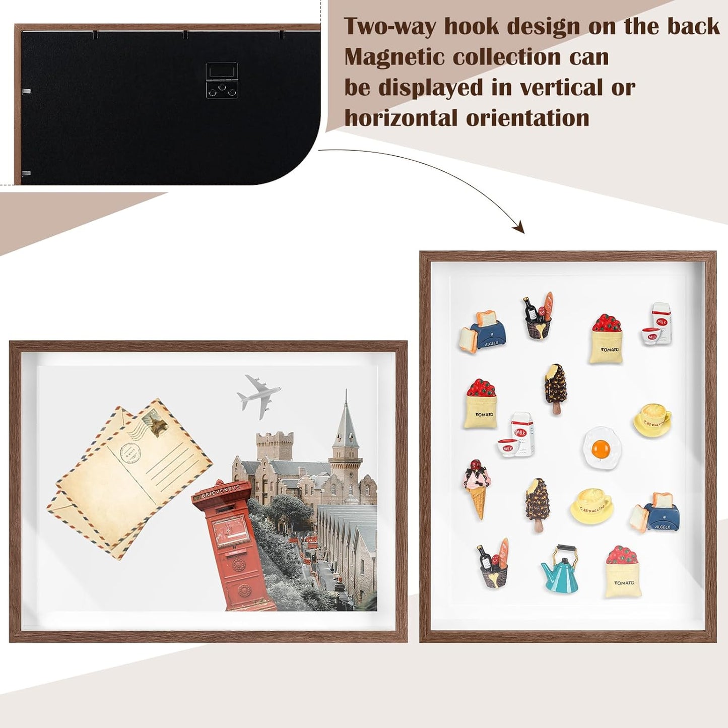Vicenpal 1 Pcs Large Magnetic Board 16" x 12" Magnet Display Board Removable Souvenir Fridge Magnet Frames Case for Wall Dust Proof Magnetic Shadow Box for Wall Table Refrigerator (Black)