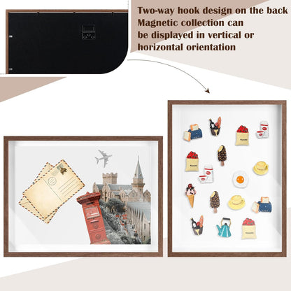Vicenpal 1 Pcs Large Magnetic Board 16" x 12" Magnet Display Board Removable Souvenir Fridge Magnet Frames Case for Wall Dust Proof Magnetic Shadow Box for Wall Table Refrigerator (Black)