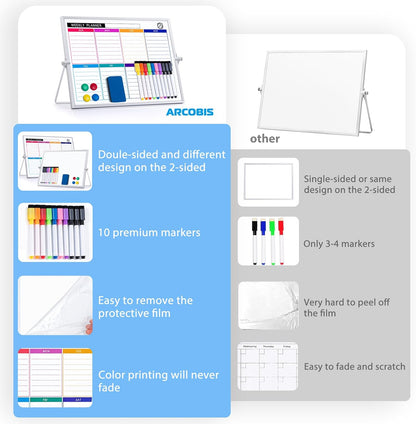 ARCOBIS Small WhiteBoard with Stand 10" X 10", Magnetic Double-Sided Dry Erase White Board Easel for Desk Students Home Office