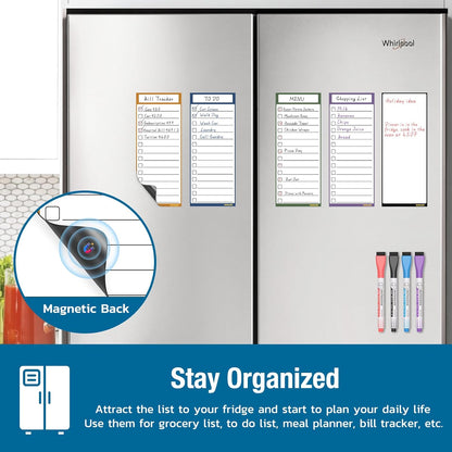 HOMiDEK Dry Erase Whiteboard for Fridge - Magnetic White Board for Refrigerator - 2 Sheets of Weekly Calenders, Monthly Habit Tracker, Memo Pad, to Do List and 4 Markers - 4" x 10"