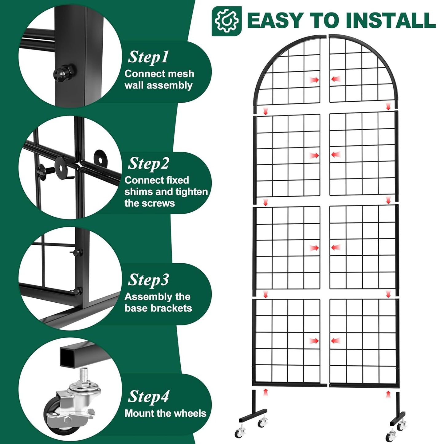 Asee'm Grid Wall Panels Display Stand 2' x 5.2' FT Black Movable Wire Grid Wall Display Rack Heavy Floorstanding Detachable Girdwall Panel with T-Base for Craft Show Rack, Retail Displays 1PCS
