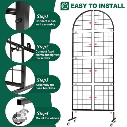 Asee'm Grid Wall Panels Display Stand 2' x 5.2' FT Black Movable Wire Grid Wall Display Rack Heavy Floorstanding Detachable Girdwall Panel with T-Base for Craft Show Rack, Retail Displays 1PCS