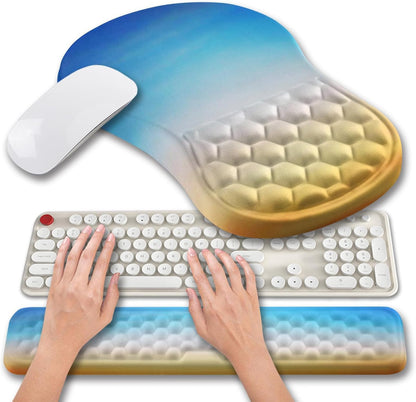 Hokafenle 2 in 1 Ergonomic Mouse Pad Wrist Support & Wrist Rest for Computer Keyboard Set, with Relieve Carpal Tunnel Pain Massage Bulge and Full Memory Gel Design (2In1 Set, Black)