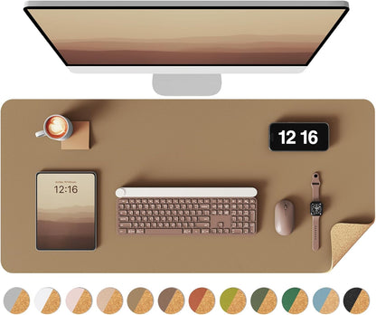 YSAGi Double-Sided Desk Pad, 31.5"x15.7"Leather Desk Mat, Eco Cork Desk Pad Protector,Large Mouse Pad,Waterproof Desk Blotter for Office/Home(Coffee)