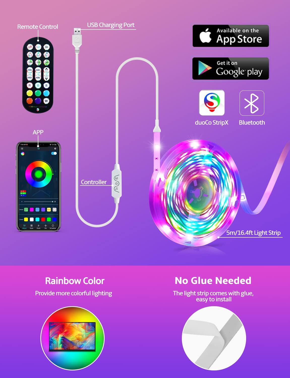 MATICOD LED Lights for TV Led Backlight, 9.84ft RGB Led Strip Lights USB TV Lights Behind 32-43in, APP Remote Control Music Sync TV Led Light for Bedroom Gaming Home Décor