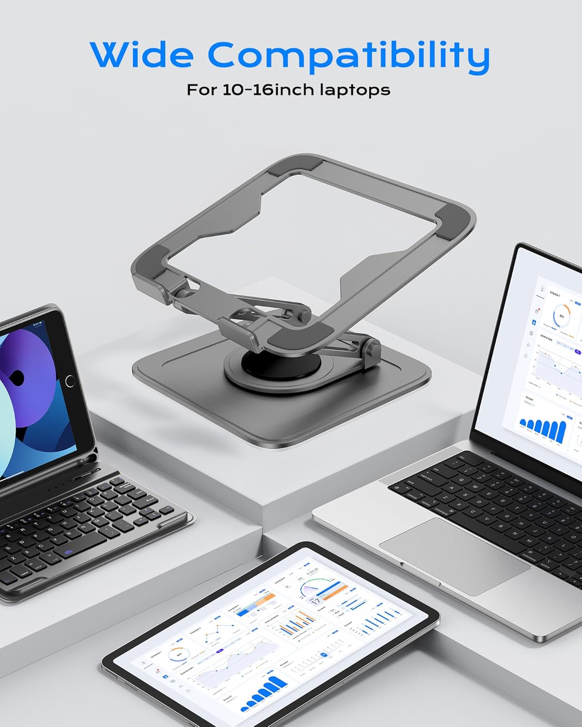 LOXP Adjustable Laptop Stand, Computer Stand with 360 Rotating Base, Ergonomic Laptop Riser Mount for Desk Foldable Protable Computer Desk Fits with MacBook Pro Air (10-16") - Pink