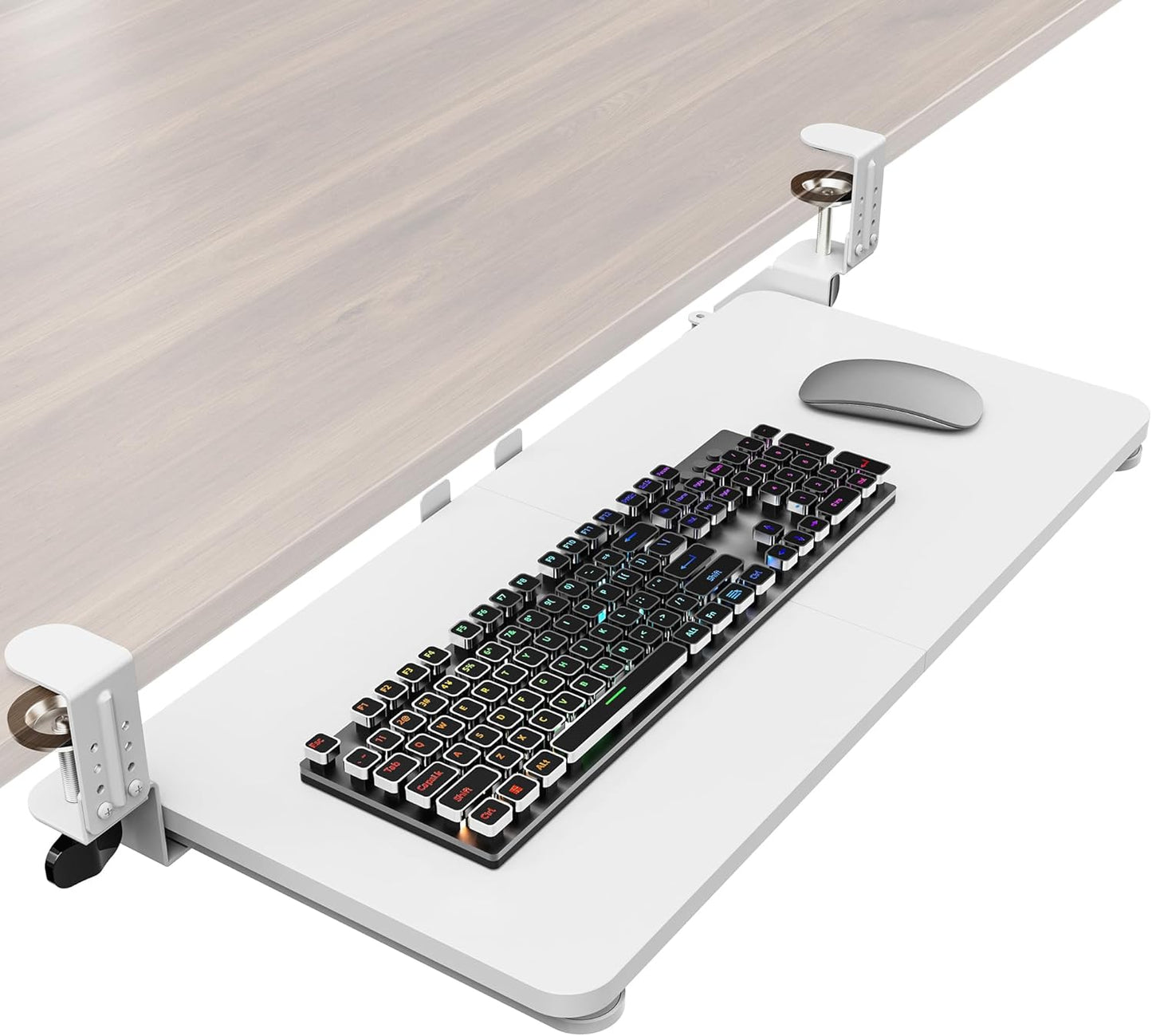Ergonomic Mouse & Keyboard Tray Under Desk, Pull Out with Adjustable C-clamp, 20 (25.9 Including Clamps) x 11.8 Inch Slide Out Computer Keyboard Drawer Mouse Tray for Typing, Rustic Brown