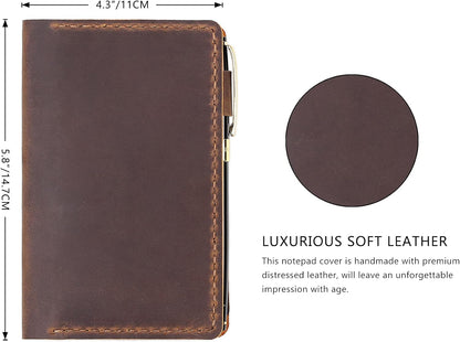 Robrasim Top Bound 3"x5" Memo Notebook Covers, Genuine Leather Cover for 3x5 Top-Spiral Notebook, Memo Book Cover Note Pad Holder Cover Only, Brown