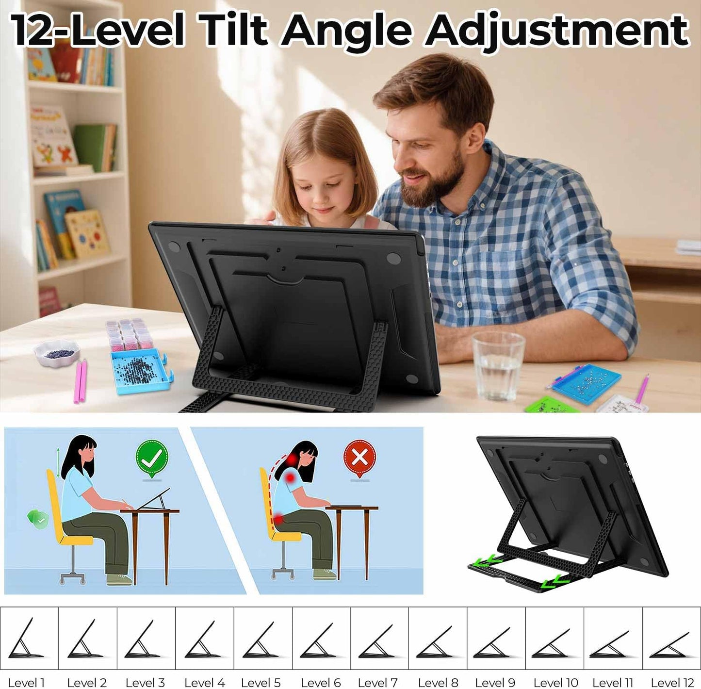 Heanolier Rechargeable A4 Light Board with Stand, 7100Lux Super Bright Magnetic Light Pad with Side Buttons, Wireless Light Box for Tracing, LED Light Table for Diamond Painting,Sketching,Drawing