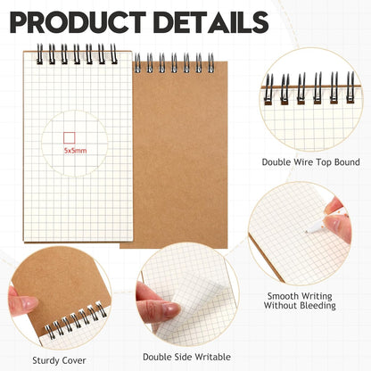 Jutom 2 Pcs Mini Pocket Notebooks Bulk 3x5 Graph Paper Top Spiral Notebook 120 Pages 80 Gsm Mini Grid Notepads for Personal Organizers Home Classroom Business Work Supplies (Kraft)