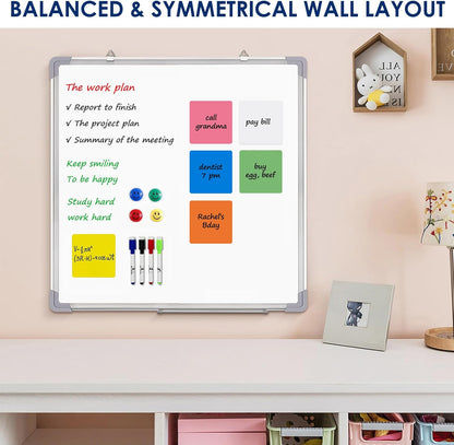 Whiteboard Set - Dry Erase Board 24 x 24 in with 1 Magnetic Eraser, 4 Dry Wipe Markers, 4 Magnets and 6 Magnetic Labels - Wall Hanging Reminder Kanban White Board for Home and Office (24x24 inch)