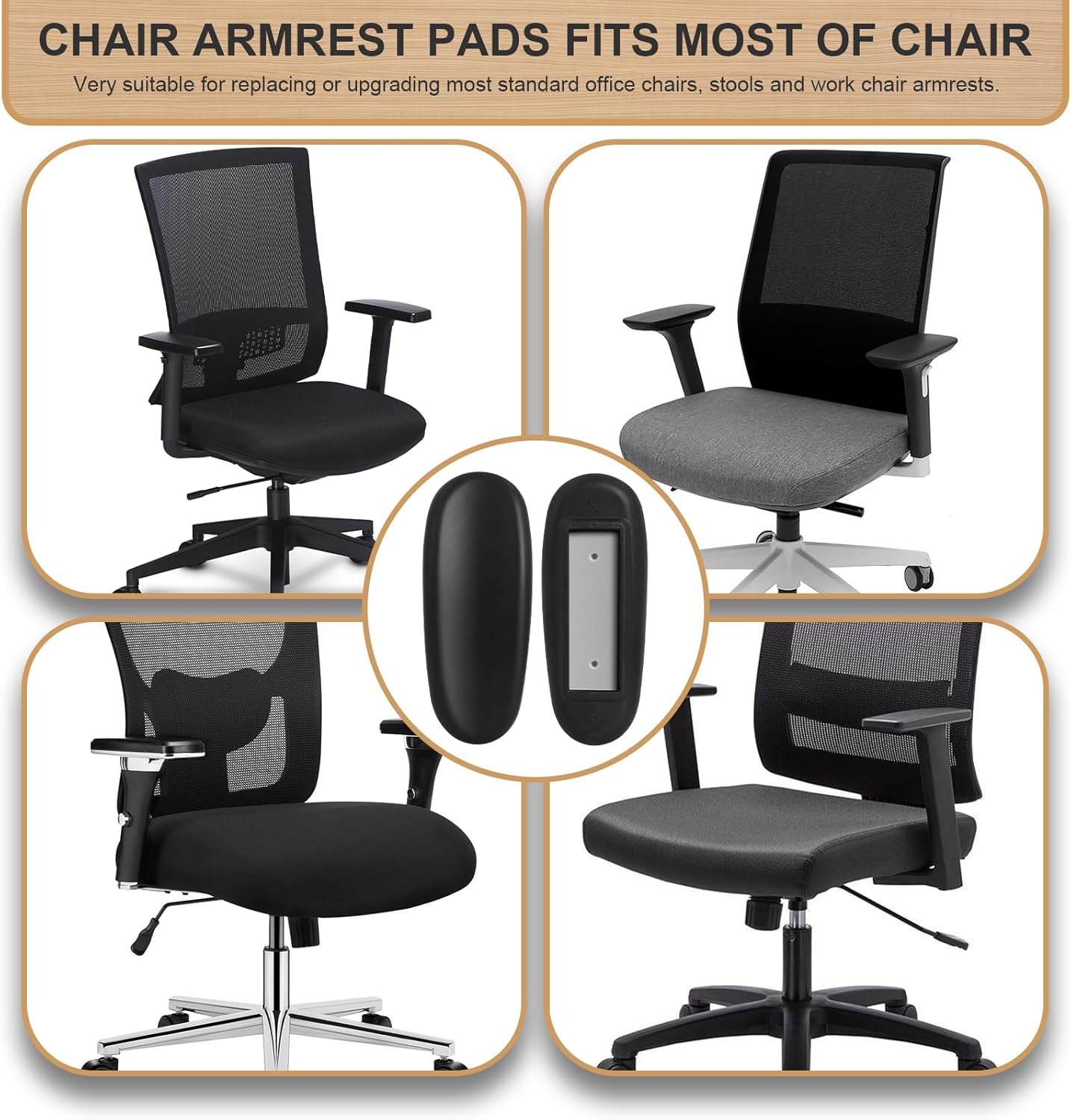 Podoy Office Chair Armrest Pads Replacement Fits Univeral Desk Chair Arms with Mounting Hole Patterns Screws, Desk Armrest Cover 4" x 10" (Pack of 2)