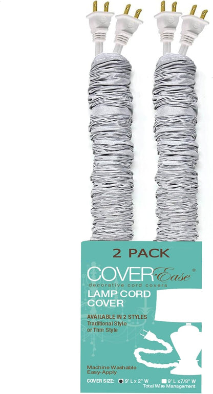 Cream COVEREase Lamp Cord Cover 9 ft Faux Silk Fabric Cover - Cable Sleeve, Wire Cover, Cord Hider for Cable Management for Electrical Lighting Fixtures. (1 PK)