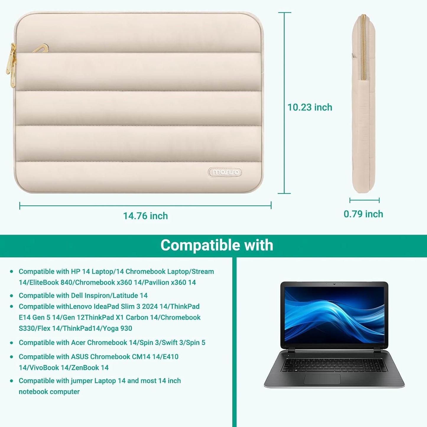 MOSISO Laptop Case 13.3 inch,13-13.3 inch Puffy Laptop Sleeve Compatible with MacBook Neo/Air 13.6 M5 M4 M3 M2 M1/Pro 13/14,HP Dell ASUS Lenovo,Polyester Horizontal Bag with Small Case, Sand
