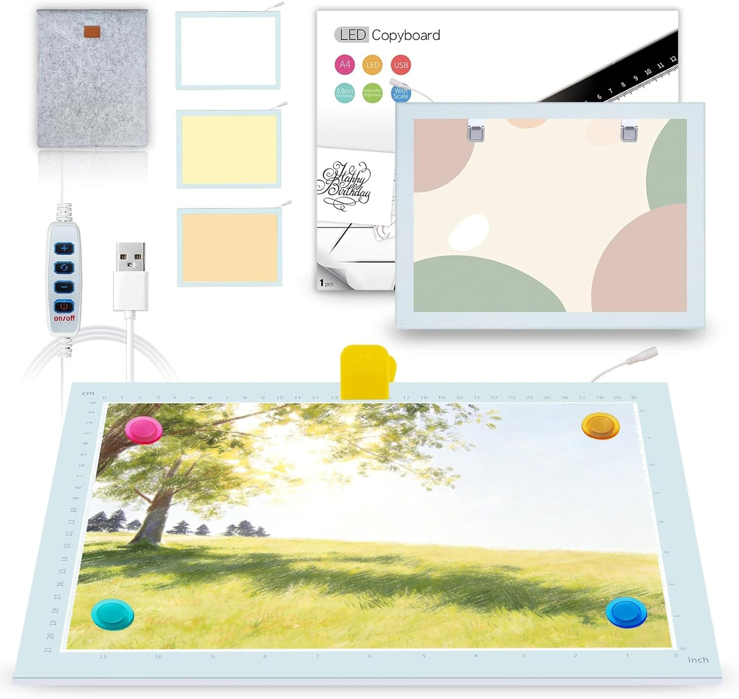 A4 LED Copy Board Light Tracing Box，Trace Light Pad for Tattoo Transferring, Drawing, Streaming, Sketching, Animation, Stenciling，USB LED Light Board for Diamond Painting