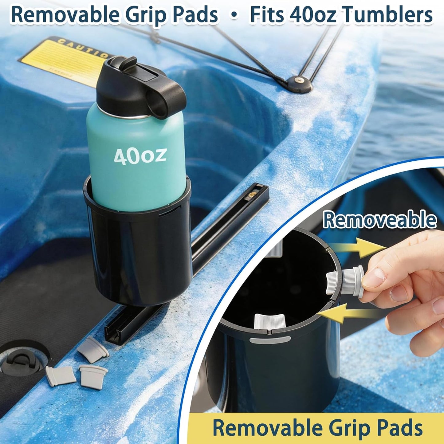 Upgraded Kayak Cup Holder with Track & Clamp Mount, 360° Adjustable Cup Holder Fits 12oz-40oz Tumblers, 2-in-1 Cup & Storage Bin for Kayak Fishing, Tree Stand Hunting, Fits Round & Square Rods