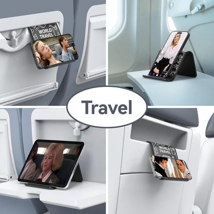 Airplane Phone Holder Mount, Travel Essentials Flexible Phone Holder, Airplane Tablet Holder for Flying, Desk, Compatible with iPhone, Smartphone, Tablet (Black Silk Screen)