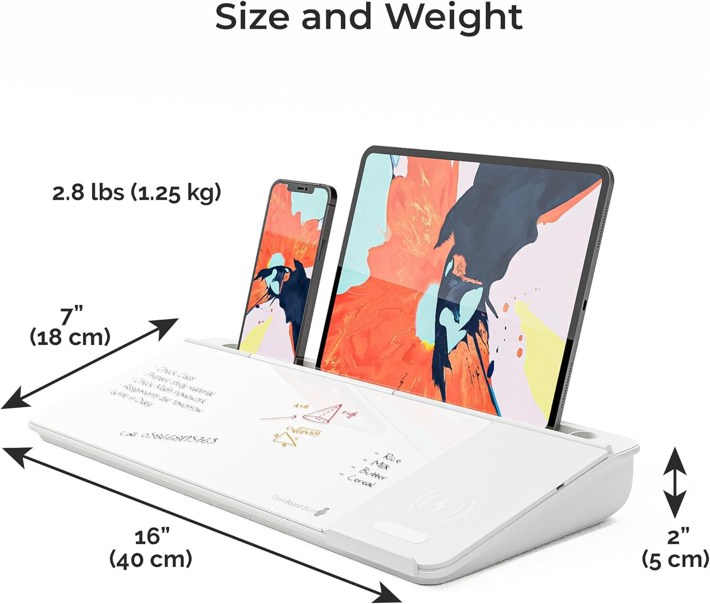 DeskBoard Buddy Desktop Whiteboard + 2 Markers (White with Wireless Charger)