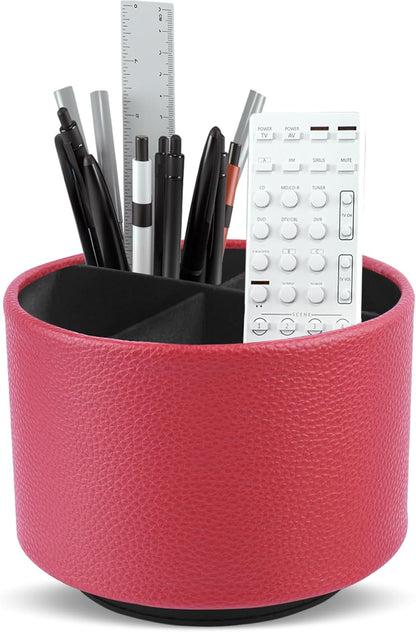 Round Leather Art Supply Organizer,Remote Control Holder,360 Degree Rotating,Multi-Functional Pencil Holder,4 Compartments Desktop Stationary Organizer(1-Fractal Flower) | Round - Colors B