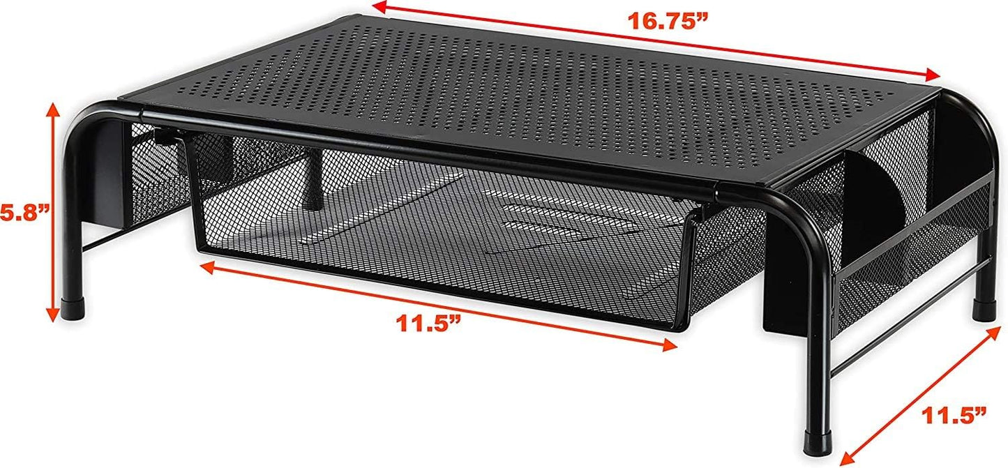 Simple Houseware Metal Desk Monitor Stand Riser with Organizer Drawer, Black