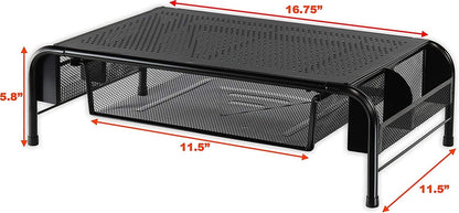 Simple Houseware Metal Desk Monitor Stand Riser with Organizer Drawer, Black