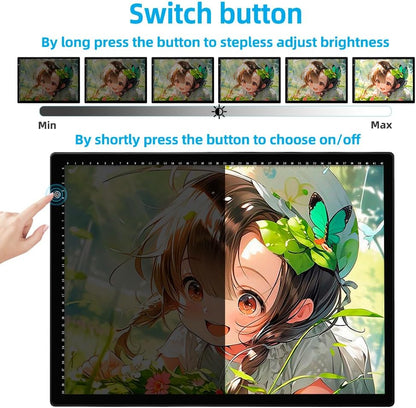 A4 LED Tracing Light Pad with Stand & 2 Clips, Ultra-Thin Portable Light Box for Tracing, Adjustable Dimmable Brightness Eye Care Type-C for Diamond Art, Sketching, Drawing, Artists Hobbyists
