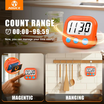 2 Pack Digital Kitchen Timer for Cooking Big Digits Loud Alarm Magnetic Backing Stand Cooking Timers for Baking White