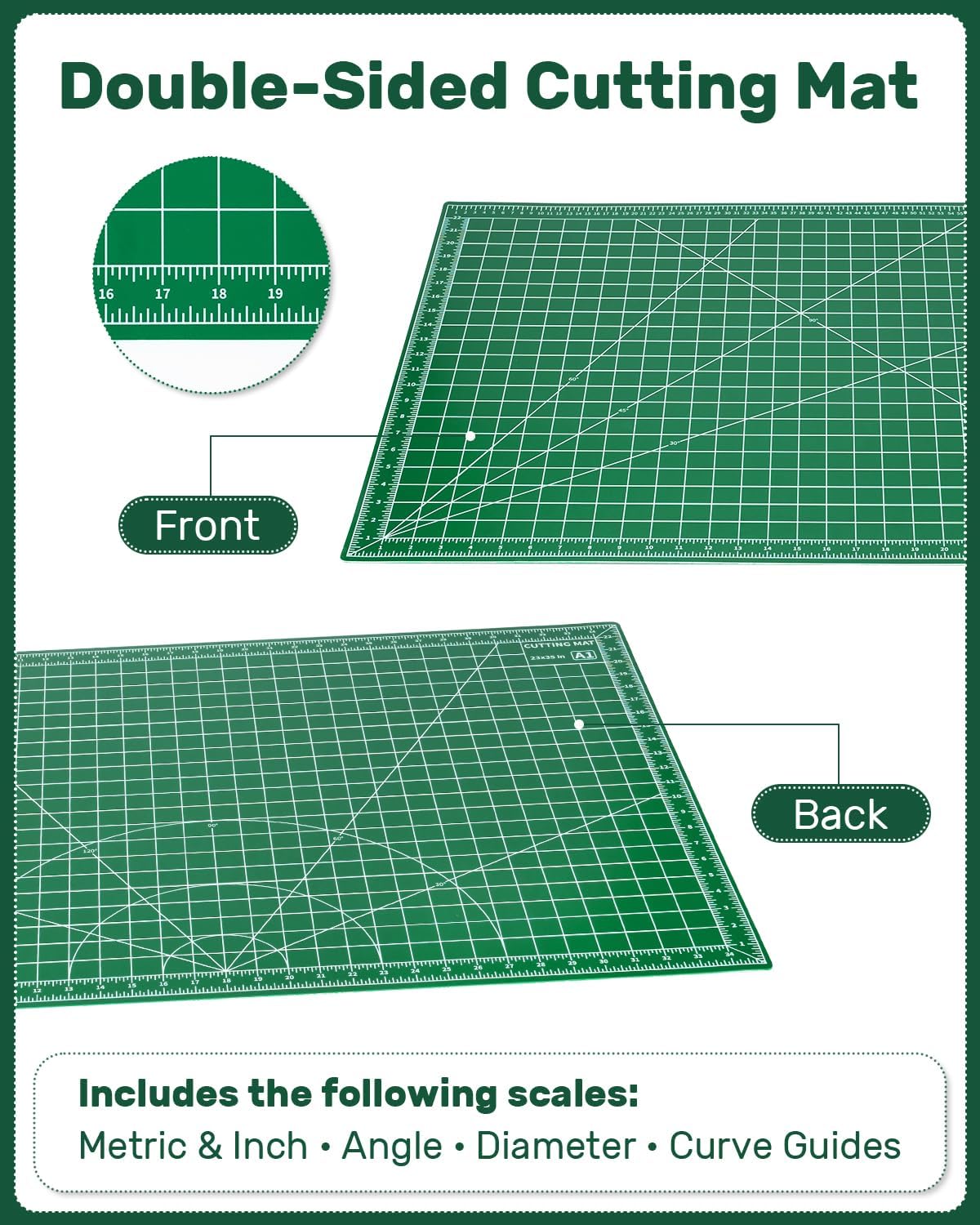 Self Healing Cutting Mat, 23" x 35", Double-Sided Rotary Cutting Mat for Sewing, Quilting, Scrapbooking, Fabric & Craft Cutting Board, (A1), Green