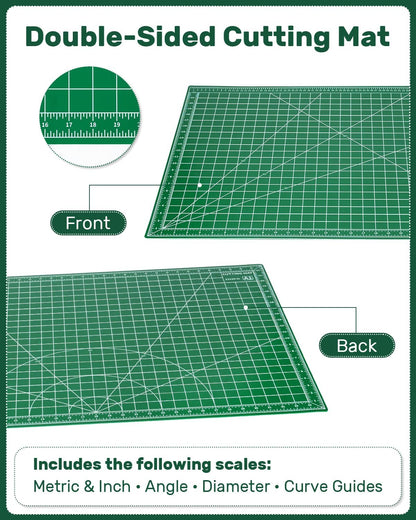 Self Healing Cutting Mat, 23" x 35", Double-Sided Rotary Cutting Mat for Sewing, Quilting, Scrapbooking, Fabric & Craft Cutting Board, (A1), Green