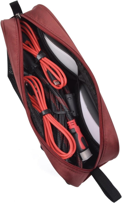 Universal Electronics Accessories Travel Organizer - Zipper Mesh Adapter Case for Laptop, Notebook, Tablet, Power, Mouse, Cord, USB Accessories - Red