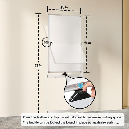Large Whiteboard Easel with Stand, 36" x 24" Portable Standing Magnetic Dry Erase White Board, 3' x 2' Tripod Height Adjustable Flip Chart Easel for Home Office Classroom School, Silver