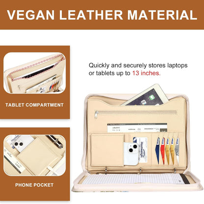 Leathario Portfolio Binder, Includes 10 Sheet Protectors and 3 Notepads, 3-Ring Folder Organizer, A4 Padfolio with Zipper, Vegan Leather Tablet Sleeve, Business Office Conference Clipboards