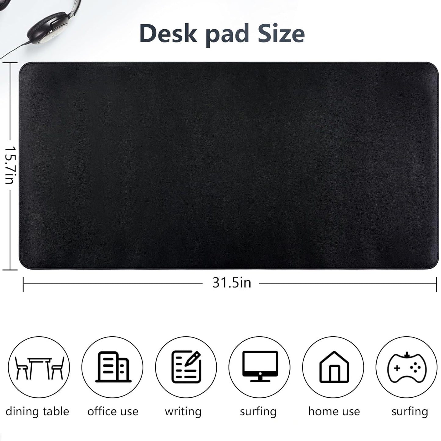 Dual-Sided Desk Pad, Large Mouse Pad - Natural Cork & PU Leather Non-Slip Waterproof Desk Mats for Office and Home (Blue, 31.5" x 15.7")
