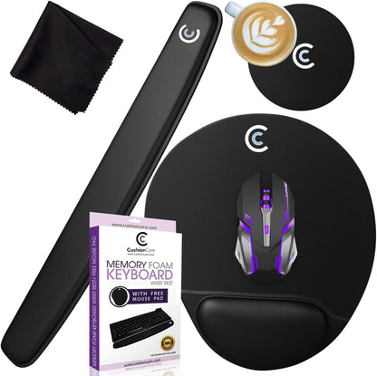 4pc Premium Wrist Rests for Keyboard and Mouse Pad Set - Memory Foam Cushion, Black - Ergonomic Wrists Hand Arm Rest Support for Laptop Computer Desk and Gaming - Carpal Tunnel Syndrome Relief