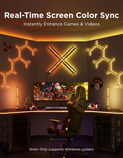 Govee Gaming Light Bars Pro, Upgraded 16-Inch Smart Triple-Sided RGBIC Illumination Wi-Fi LED Game Lights, Music Sync & 60+ Scene Modes, Works with Alexa & Google Home, Gaming Room Decor