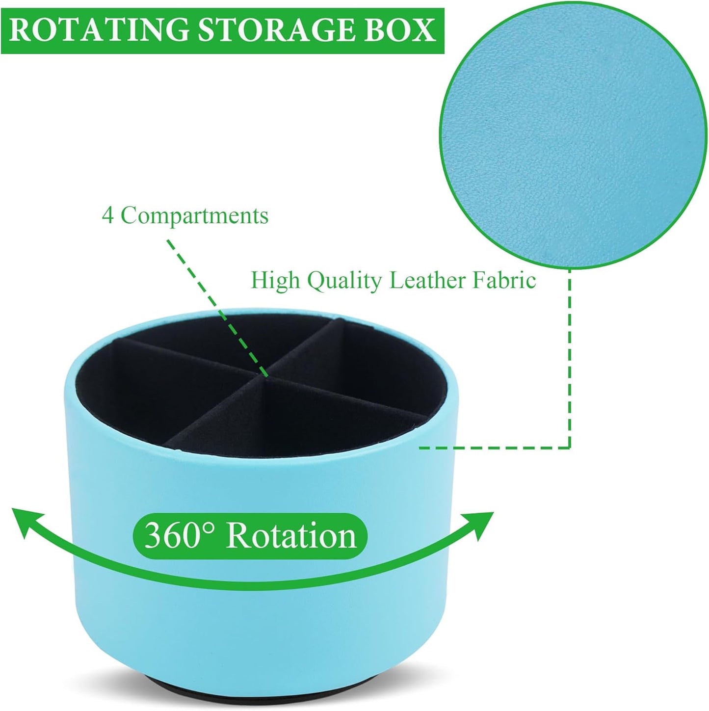 Round Leather Art Supply Organizer,Remote Control Holder,360 Degree Rotating,Multi-Functional Pencil Holder,4 Compartments Desktop Stationary Organizer(1-Fractal Flower) | Round - Colors A