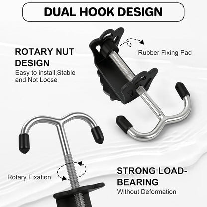 AULEEP 2 Pack Clamp-On Under Desk Bag Hook, Adjustable Purse Holder for Table with Cute DIY Stickers, 100 lbs Capacity Heavy-Duty Desk Organizer Hooks for Handbag, Backpack, Headphone, Black